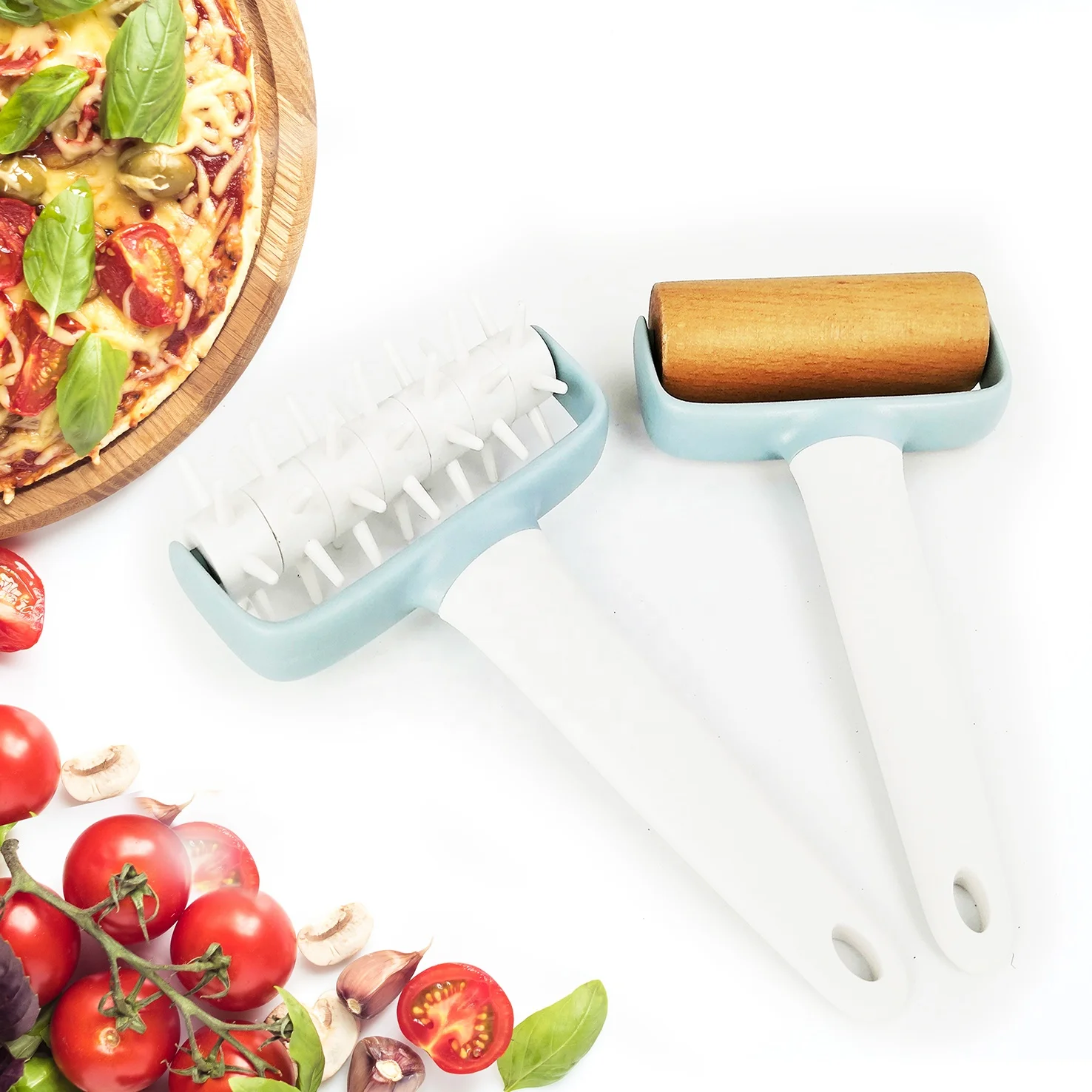 E-PIN 2 Pieces Pizza Pie Dough Roller Docker Set,  Pastry Pizza Roller Rolling Pins and Time-Saver Pizza Dough Docker