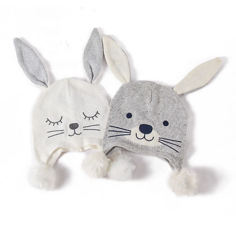 ODM Baby Girl Boys Toddler Winter Hat with Earflap Pom Pom Hood Thick Warm Cute Cat Baby Beanie