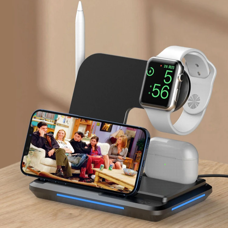 
Настольное многофункциональное беспроводное магнитное зарядное устройство 4 в 1, беспроводное зарядное устройство для смартфона, поддержка смарт-часов, наушников, быстрое зарядное устройство 