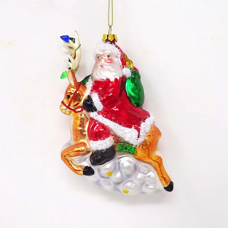 Factory wholesale glass ornaments for christmas cute three snowmen sitting on a sleigh pendant