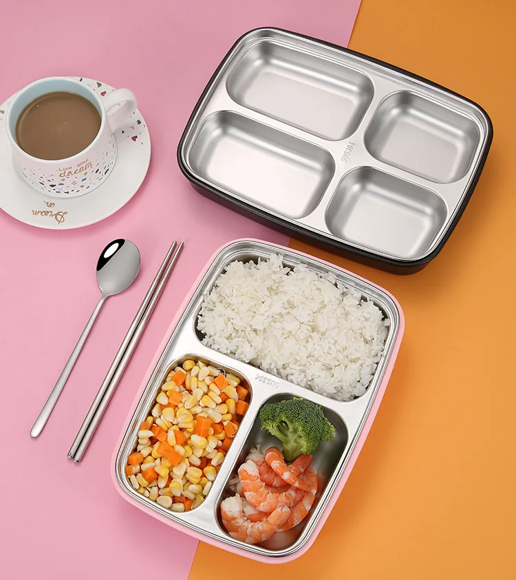 Большая емкость Bento Tiffin коробка портативный SUS 304 3 отделения из нержавеющей стали Ланч-бокс с ложкой и вилкой