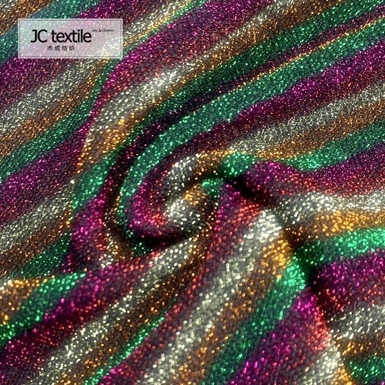 Good quality fashion design knitted yarn dyed polyester lurex ribbed fabric