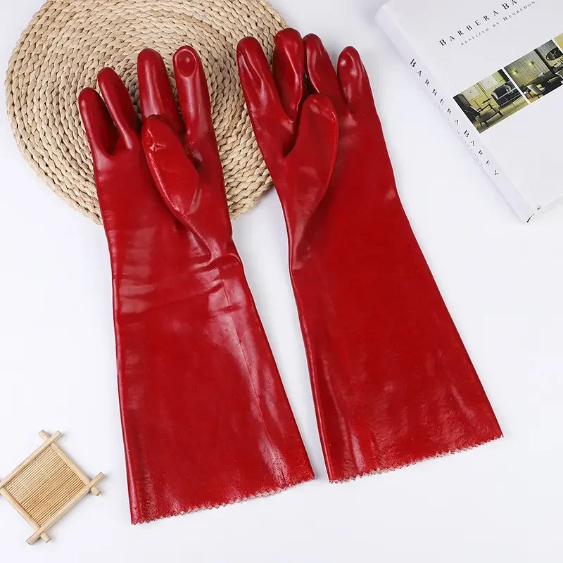 27cm Oil Resistant Chemical Proof Industrial Red Anti slip water Proof PVC Coated Long Sleeve Gloves
