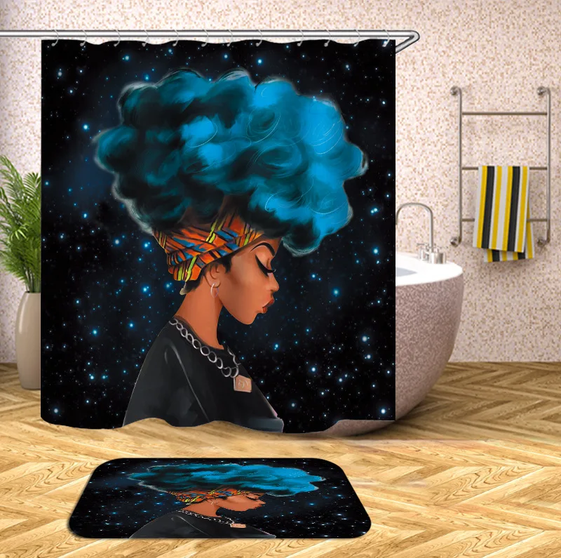 2022 Wholesale Custom Modern 3D Printed African Black Girl Bath Shower Curtains