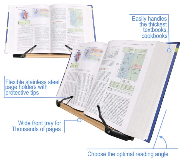 Adjustable Sturdy Portable Music Recipes book wood stand Large MDF wood Bookend with metal page holder