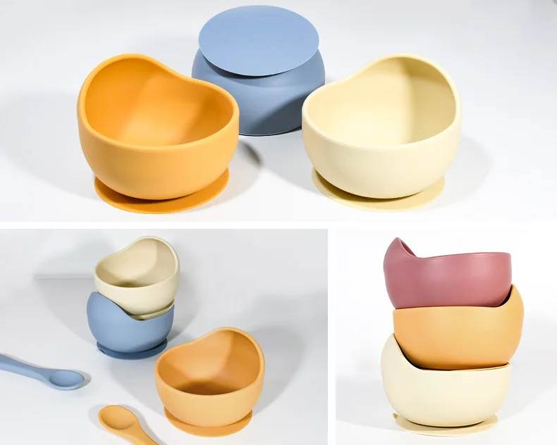 Food Grade Silicone Bowl with Suction BPA Free Silicone Plate with Spoon for Baby Easy to wash Bowl and Silicone Spoon 2pack