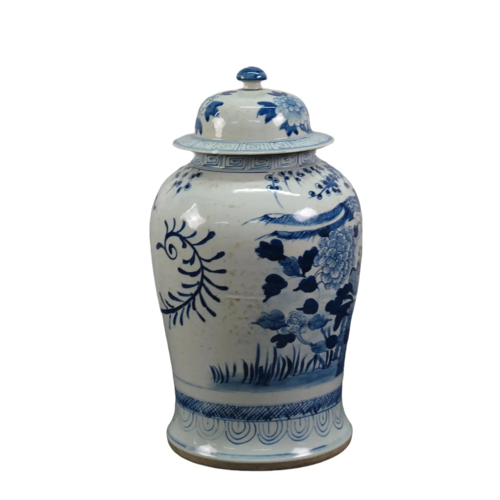 Large Chinese blue and white porcelain hand painted temple ginger jars with interlocking branch lotus pattern for home decor