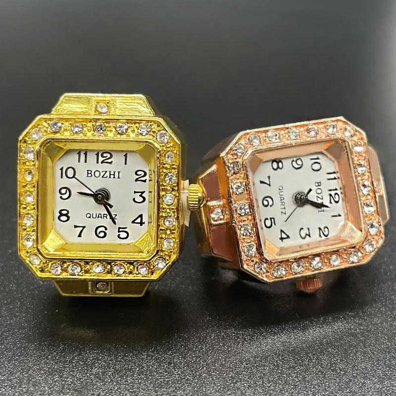 wholesale punk hip-hop Jewelry Free size Mini Vintage Gold Watch Ring Metal Finger Watch Elastic Strap gifts for Women Men
