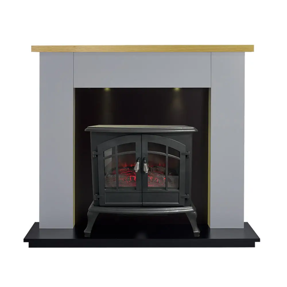 Factory Direct Sales Oak Grey Fire Surround Set Household Use Fireplace With Lights