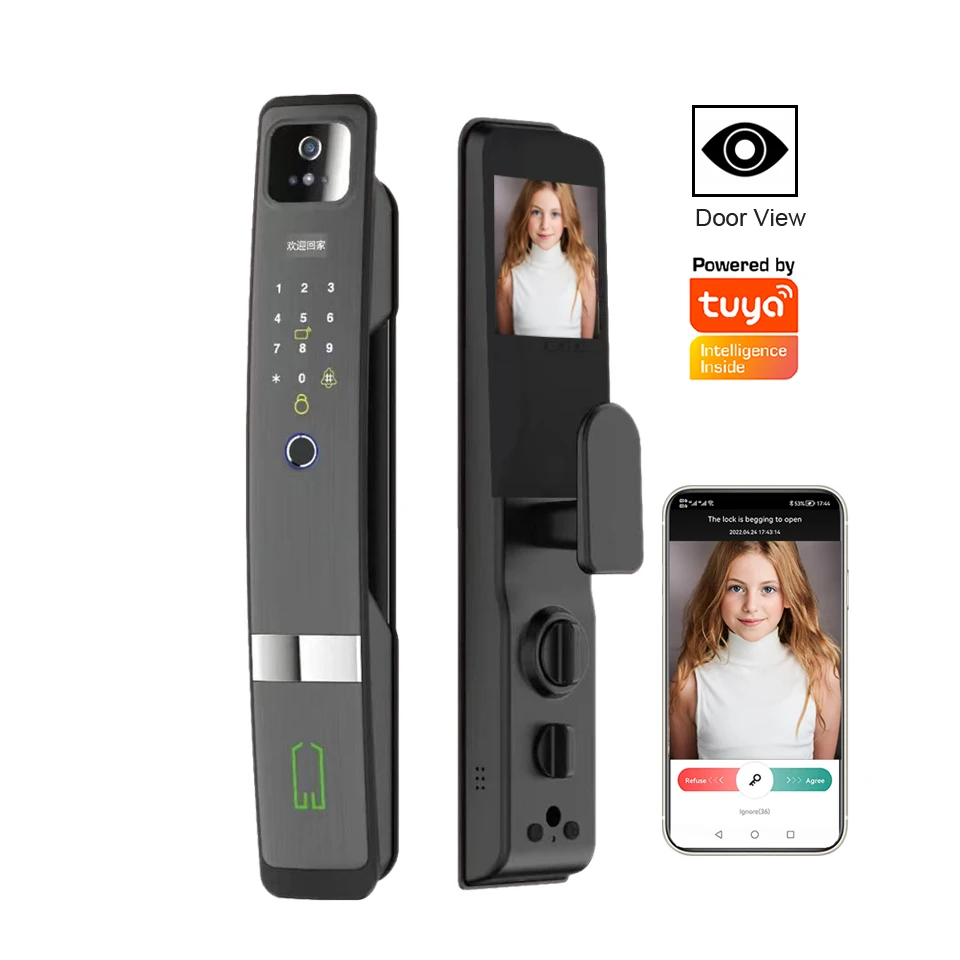 High Security Push and Pull Tuya WiFi Fingerprint Recognition Smart Door Lock with Camera Capture Function