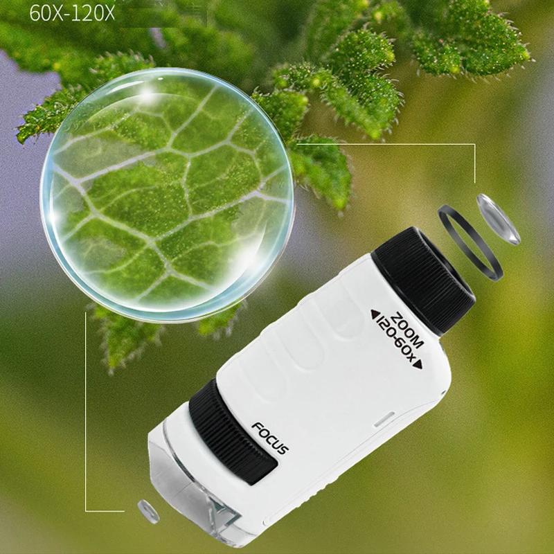 Educational science led light learning student portable kids microscope toy