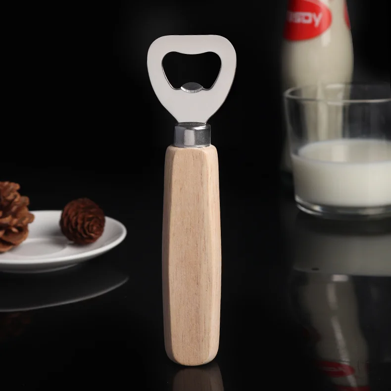 Оптовая продажа, выгравированный логотип на заказ, недорогая открывашка для бутылок с деревянной ручкой, для сока, пива, для домашнего бара