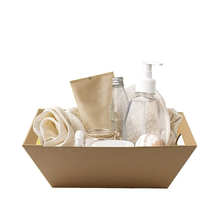 Wholesale custom wedding Christmas gift packages market tray cardboard basket with handles empty gift basket