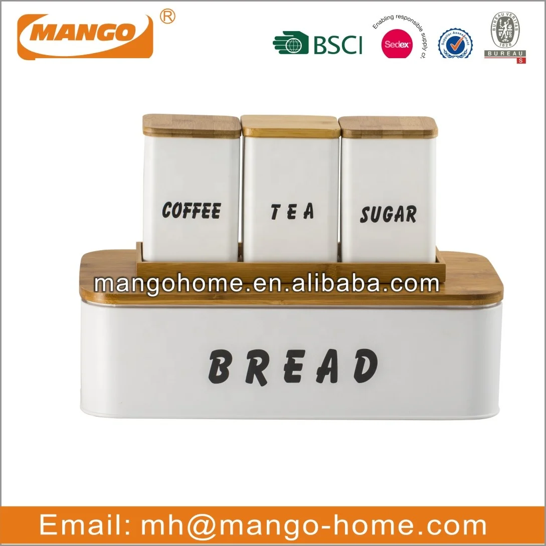 Modern Kitchen Bread Bin Tea Coffee Sugar Biscuits Storage Canister With Bamboo Lid