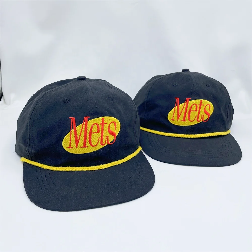 BSCI Factory Price Custom Polyester 5 Panel Rope Classic Unstructured Snapback Cap