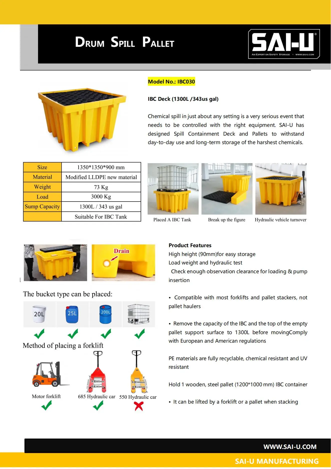 SAI-U IBC030  Applicable to factories Containment For Fluid Storage Ton Drum Leak-Proof factory supplies