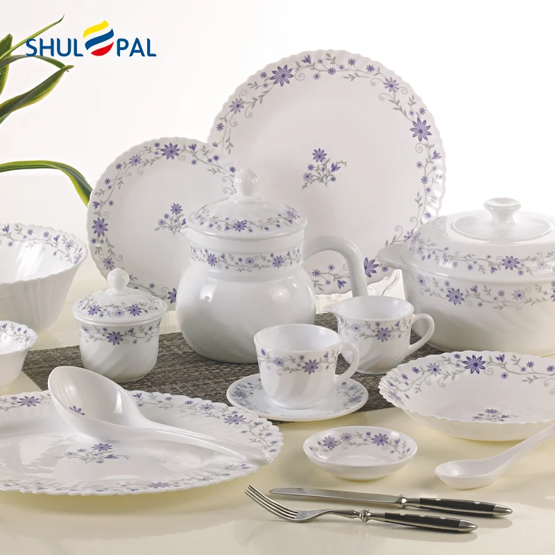 Elegant Microwave Safe Tableware White Glass Decal Dinner Set in Mailbox