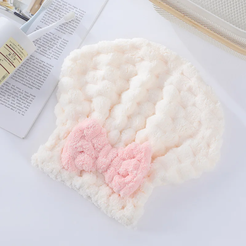 Wholesale Cloud Coral Velvet Bow Princess Dry Hair Cap Thickened Quick Drying Water Absorbing Shower Cap Cute Dry Hair Cap