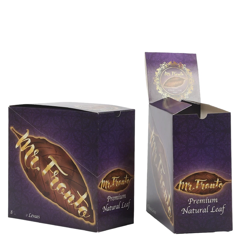Wholesale Paper Box 8pcs Natural Leave Tobacco Packaging Zipper Bags with Grabba Leaves Packaging Counter Display Boxes