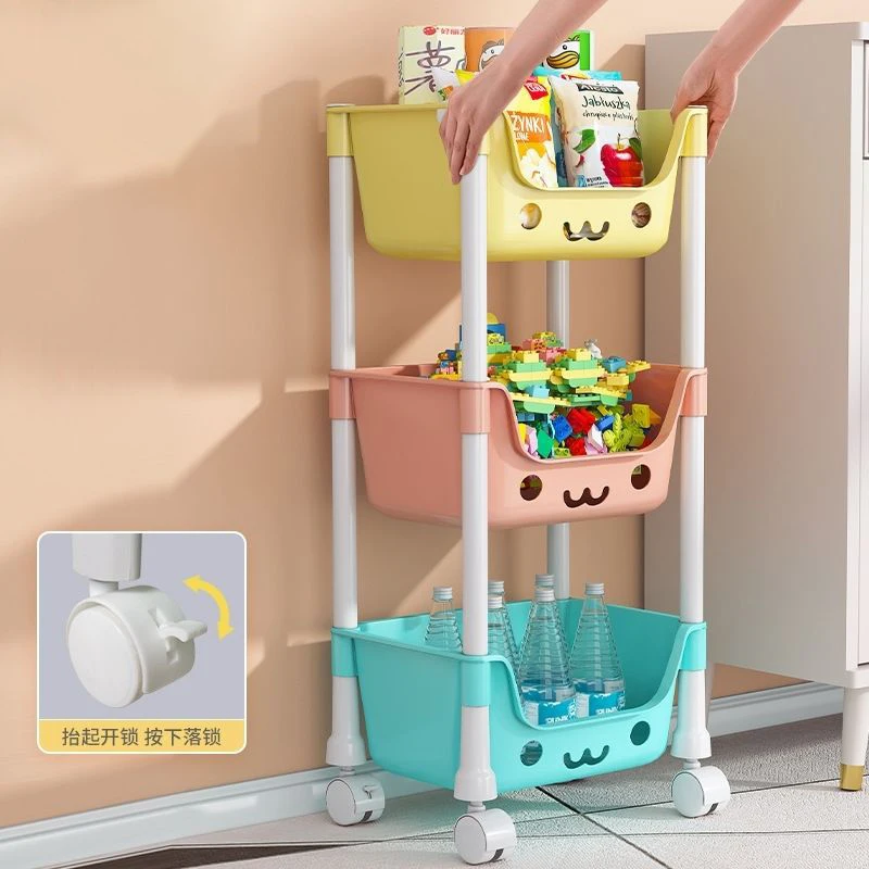 Hot Selling Multi-Layer Kids Toy Storage Trolley Living Room Plastic Sundries Storage Rack With Wheel Home Folding Snack Cabinet