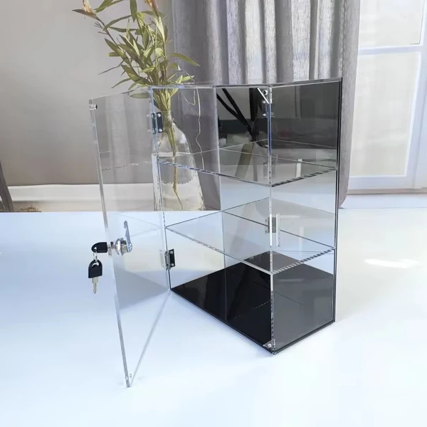 3-Tier Transparent Showcase Display Jewelry Cabinet With Lock Acrylic Display Case With Megntic Door