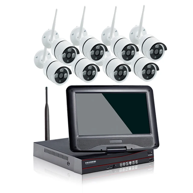 8ch wireless nvr kit 10inch monitor LCD home office safety WIFI IP Camera outdoor wireless 2.0MP with 3.6mm lens waterproof