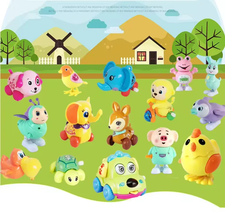 Customized Cartoon Animal Duck Clockwork Toy Bird bee dinosaur Mechanical Wind Up Swing Toy for Kids Classic Toys