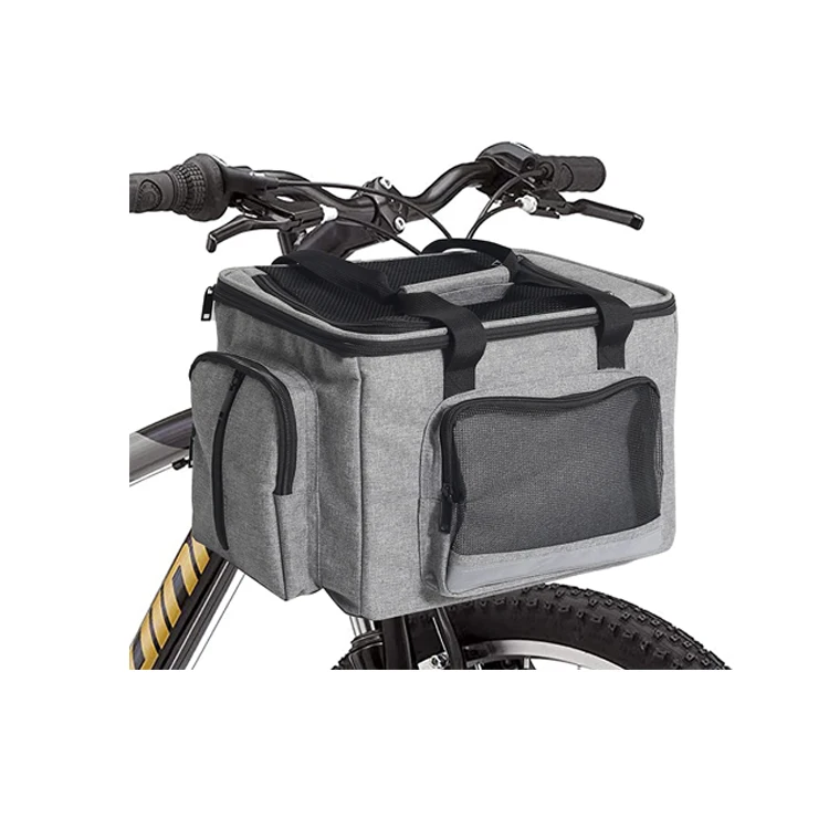 Well Designed Removable Nylon Gray Full Open Top Design Pet Bag Transport Bicycle Dog Bike Basket