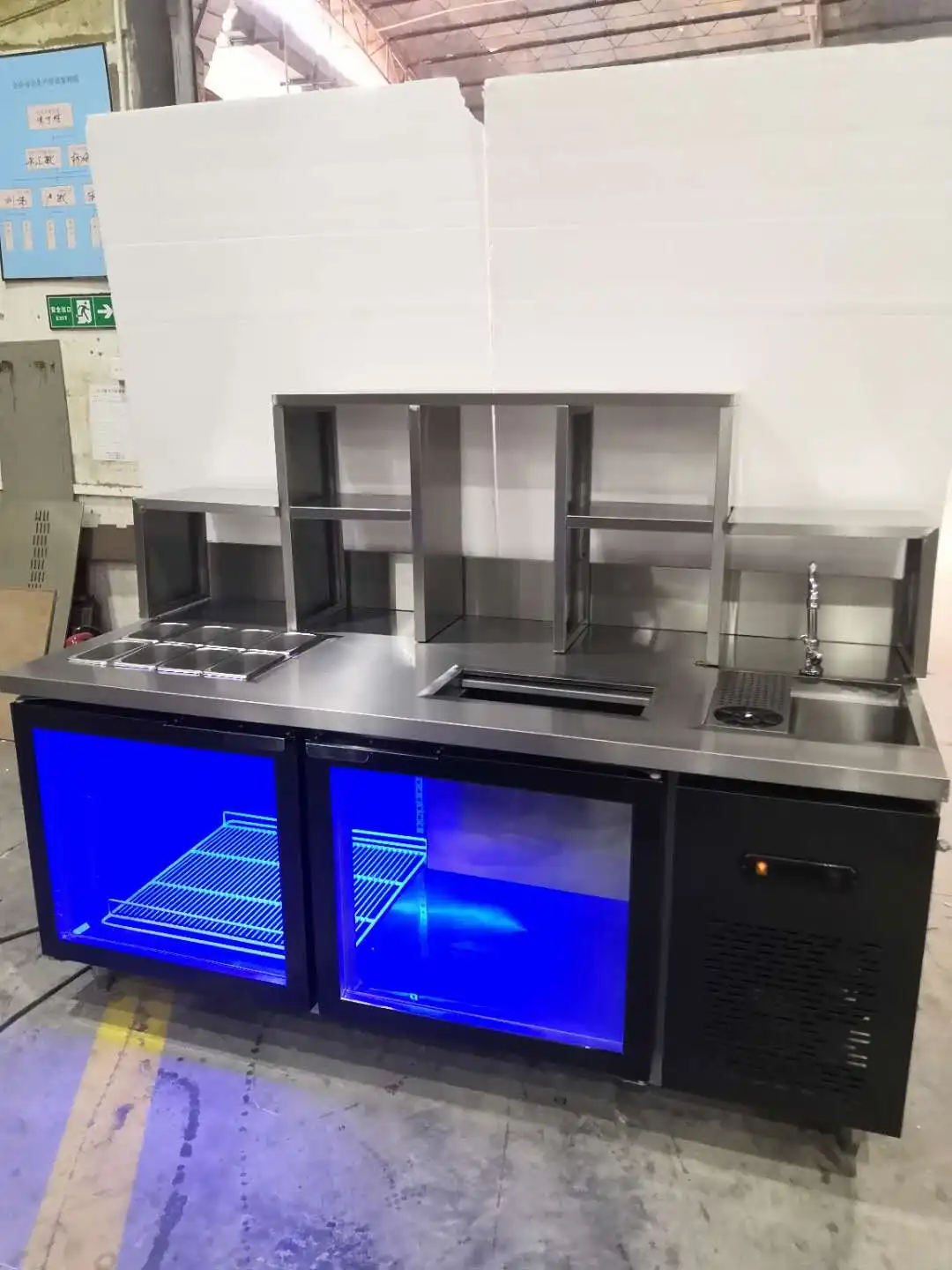 Customized Shelf Stainless Steel Refrigerating 1.5M Bubble Tea Counter Bubble Tea Equipment