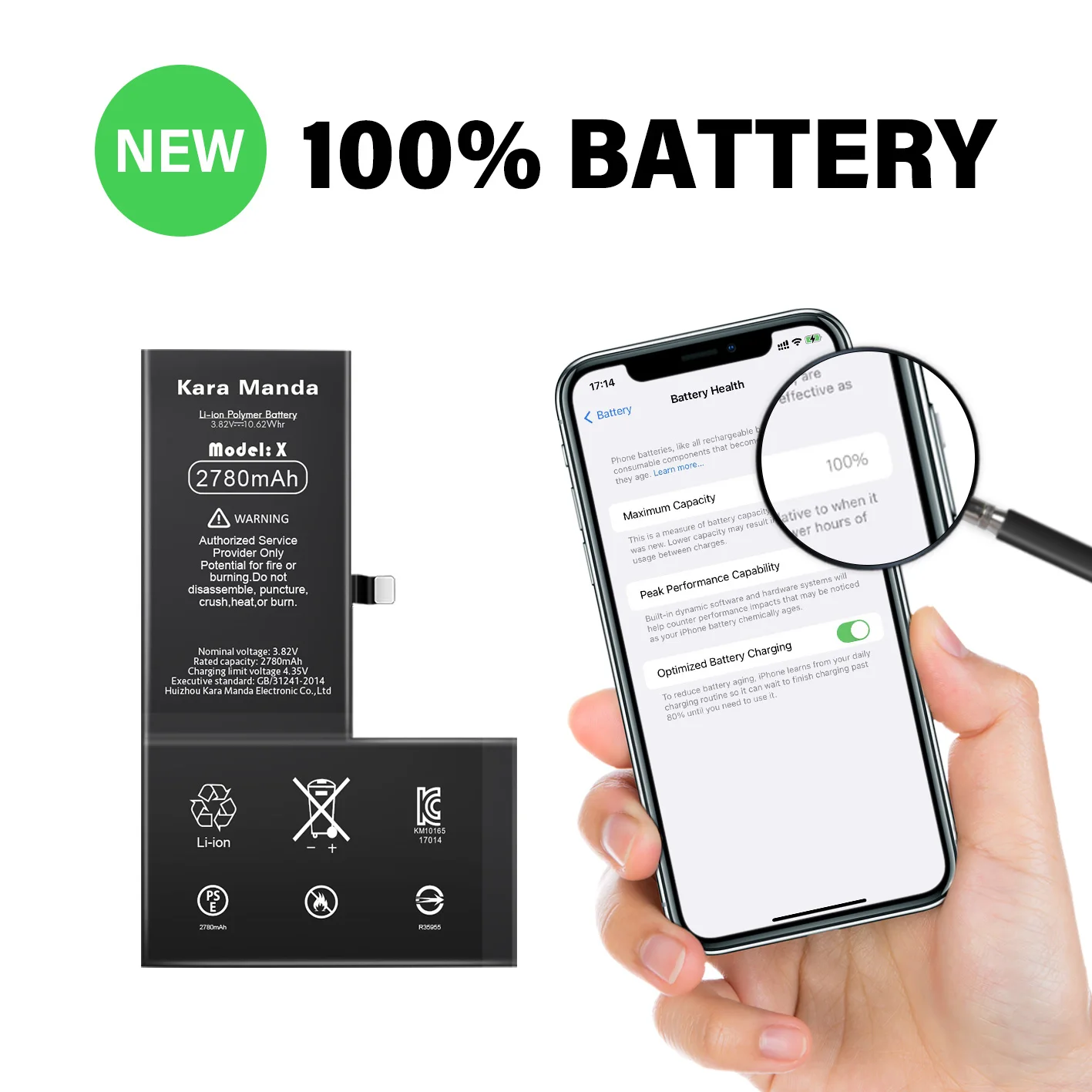 Kara Manda NEW Mobile Phone Battery For iPhone 6 6s 7 8 Plus X Xr Xs Max 11 12 Pro Max 12 13 Mini 0 Cycle Rechargeable Batteries