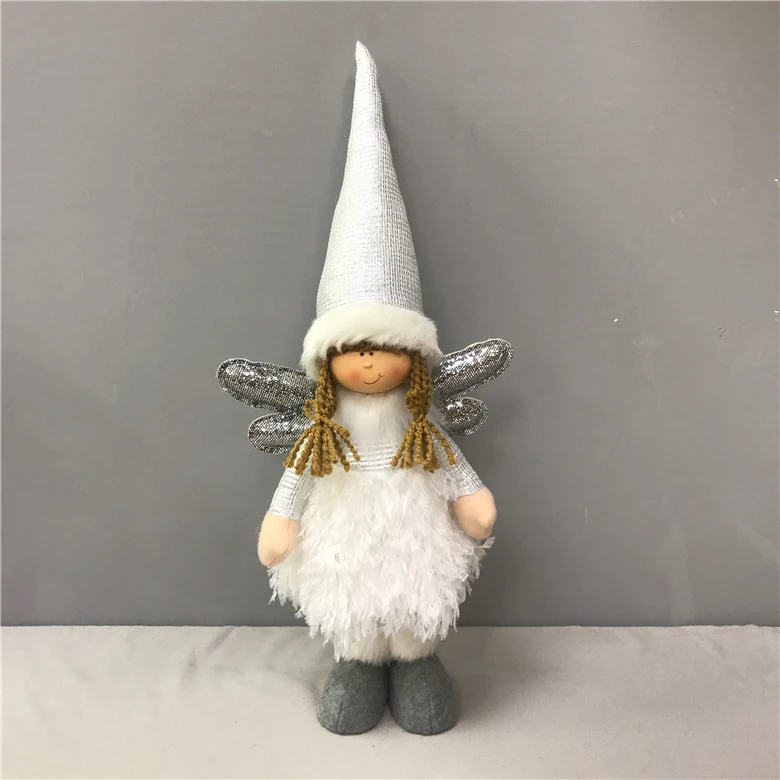 46cm Factory Customized Lovely Home Decor Fabric Angel Girl Christmas Standing Decoration Doll with Wing