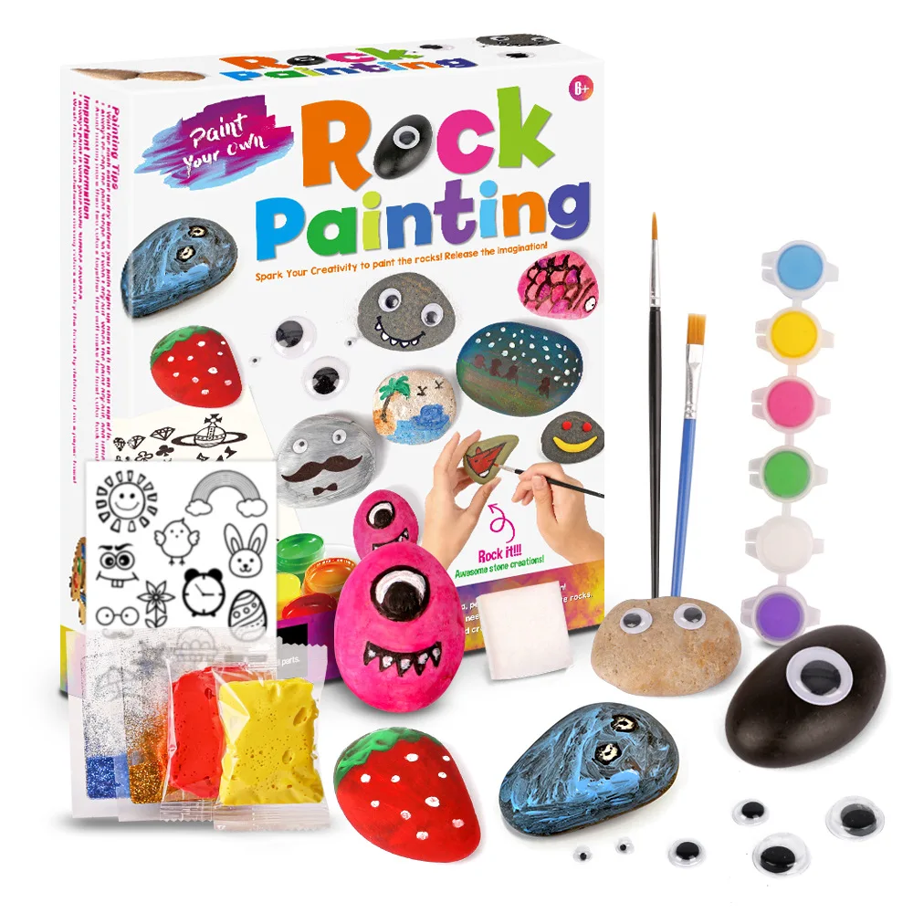 Custom DIY Non-Toxic Fluid Stone Painting Kit Mini Rock Art Painting Pour Natural Flat Stone for Kids Rock Painting Kit