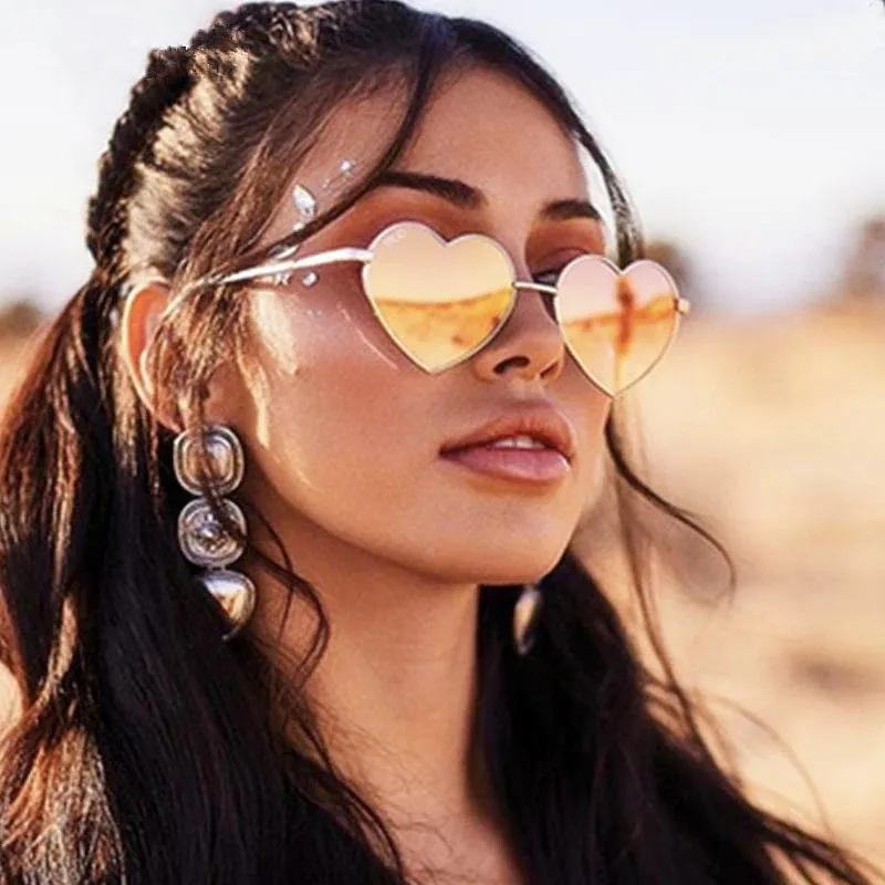 Custom Logo Vintage Metal Polarized Sunglasses For Driving UV40 Colorful Mirror Shades Punk Heart Sun Glasses For Women