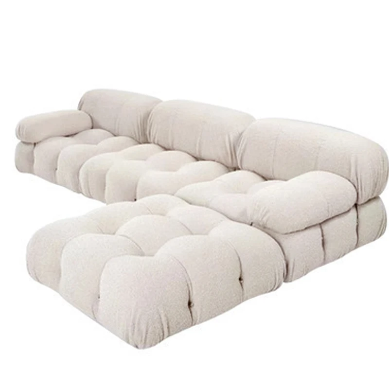 Family Lamb Velvet Module Sofas Combination Living Room L Shape Sofa White Velvet Modular Seater Sectional Sofa