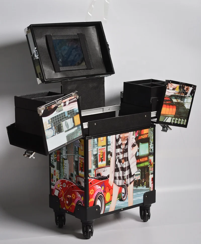 
3 in 1 professional aluminium vanity carry case cosmetic travel box makeup trolley case 