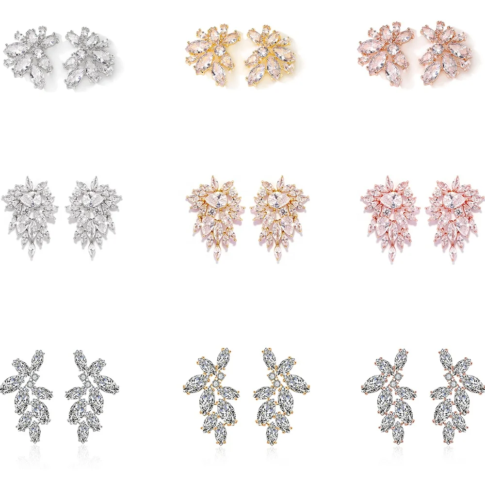 RAKOL EP480 fancy gold plated geometric small studs earrings cubic zirconia earrings jewelry women