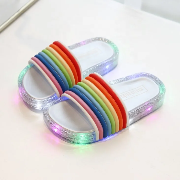 Factory Direct Wholesale Light Up Kids Led Slipper Soft Bottom Rainbow House Summer Slippers For Kids Girls