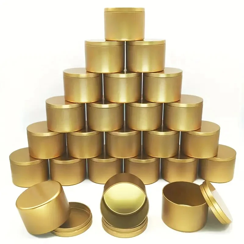 Bulk Gold Color Empty Round Jars Seamless Containers Crafts Candy Storage Box 8 Ounce Candle Tin Can