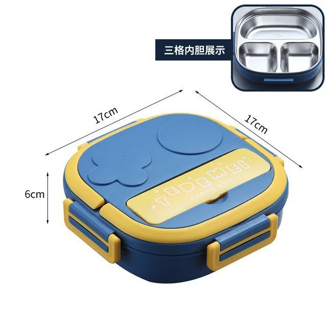 2023 Hotselling 304 SUS stainless steel lunch box with 2 or 3 compartment square heated lunch box with cutlery for kids