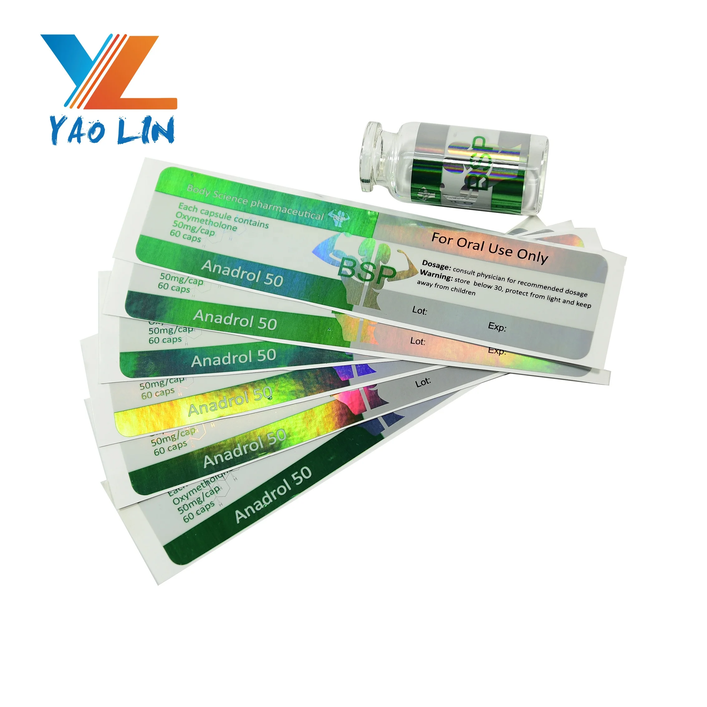 Custom printed steroid injection and tablets label waterproof glossy lamination 10ml hologram vial label