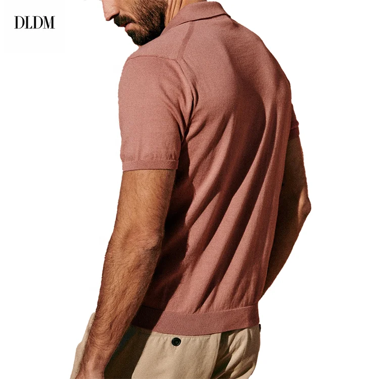 DLDM OEM&ODM Custom Design Noble Mature Botton Short Sleeves Pink Ribbed 100 Cotton Knitted Polo Shirt Polo Neck Sweater for Men