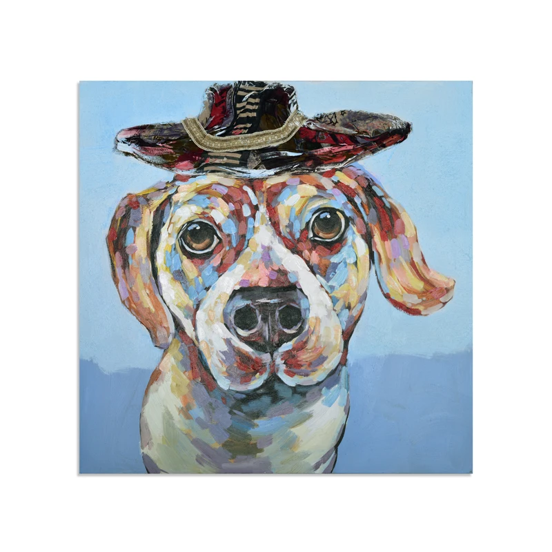 Animal lucky dog wall paintings hand painted on canvas lights up your life make you love animals more