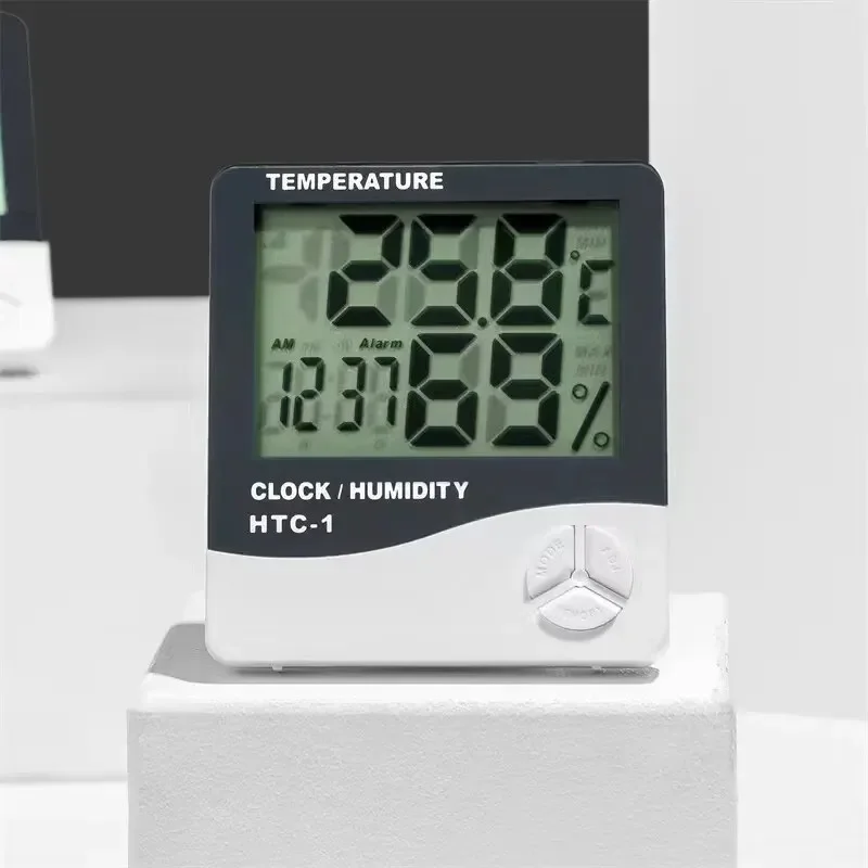Digital Thermometer Hygrometer Clock Alarm/Alarm Calendar 5 Functions Large Screen Desktop Stand & Wall Mount White