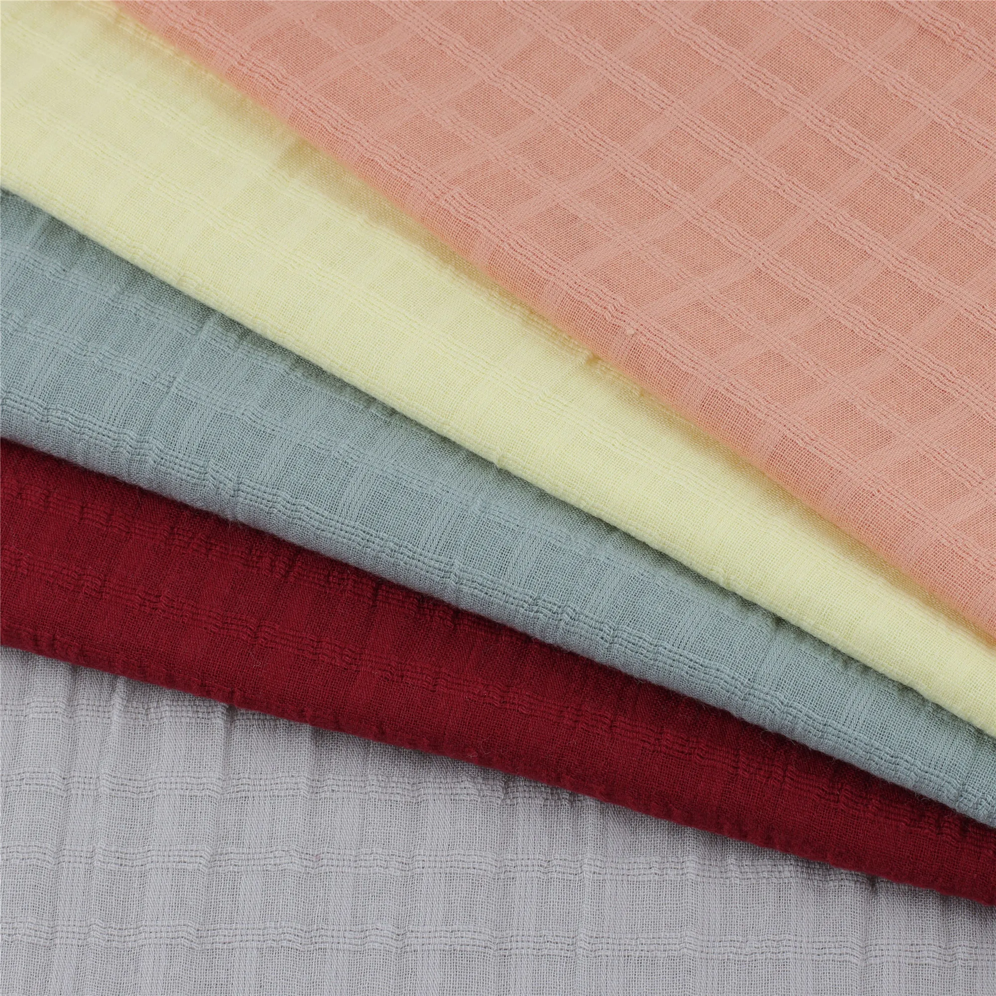 Woven 100% Cotton Solid Fabric Children Baby Cloth Fabric Cotton Waffle Jacquard Fabric For Garment
