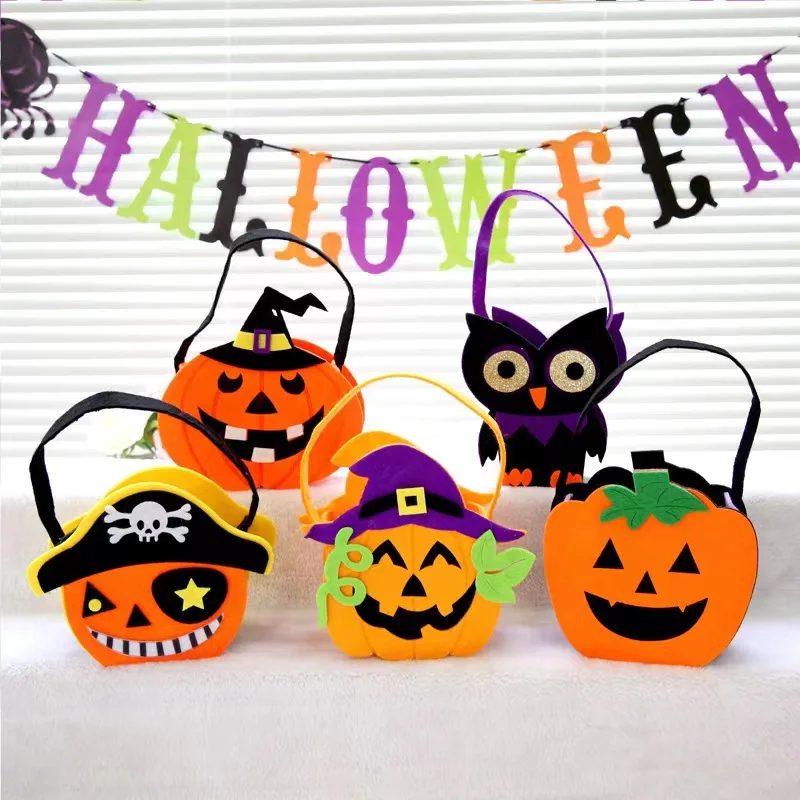Factory Price Die Cut Felt Pumpkin Cand Bags for Halloween spooky decorations & costumes