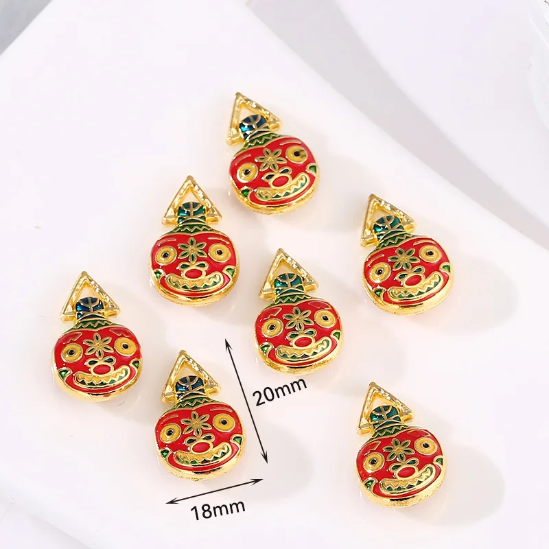 Chinese Style Ancient Method 18K Real Gold Pendant Copper Plated Dripping Oil DIY Beaded Bracelet Necklace Caps Accessory