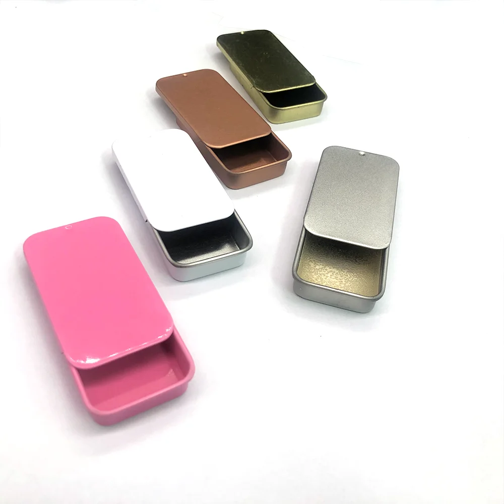 Empty Small Rectangle Metal Tin Candy/Mint/Cosmetic/Brow Soap/Solid Perfume/Lip Balm Slide Top Metal Tin Case/Box/Containe