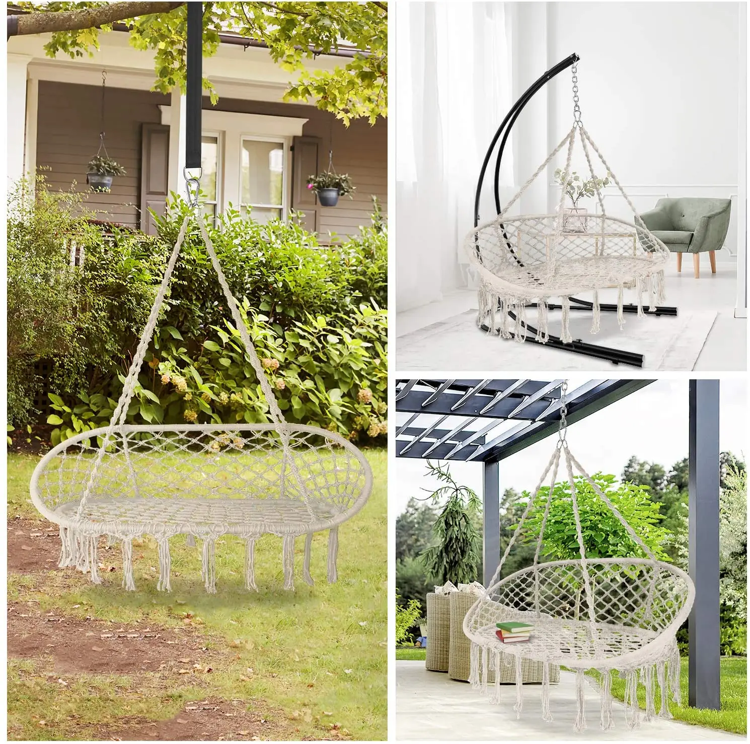 Patio Hanging Swing Factory Wholesale  Macrame Double Patio Hanging Swings for Adults