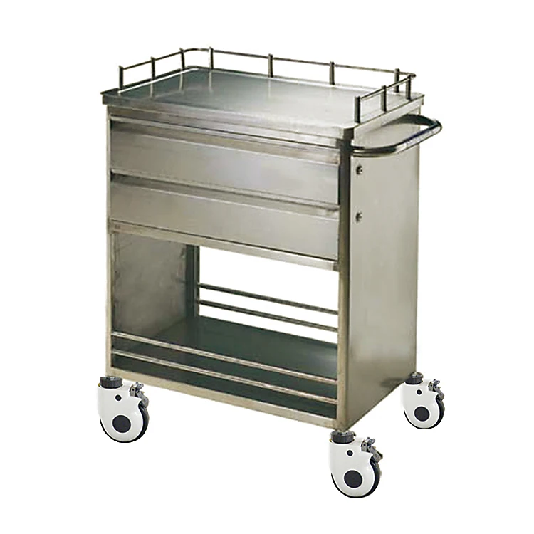 Stainless steel hospital emergency trolley medical trolley with drawer