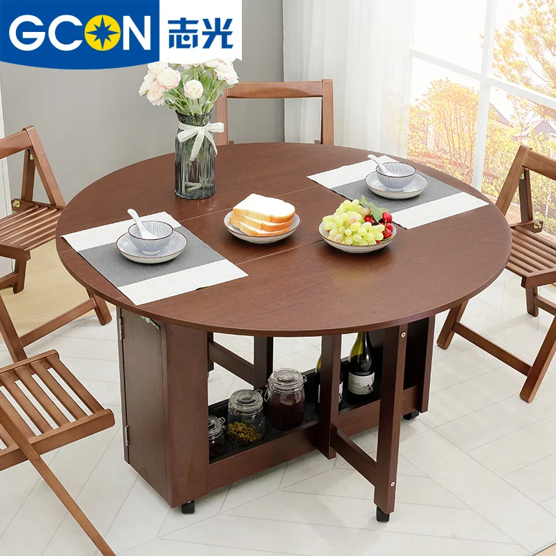  Save Space Wood Folding Round Expandable Dining Table Sets with Chairs for